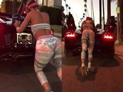 Sommer Ray bunduda malhando empurrando lamborghini de suplex